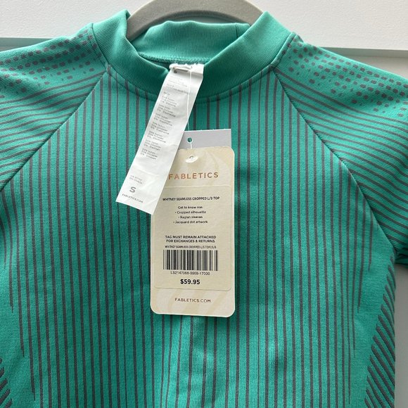 Fabletics Whitney Seamless Crop Long-Sleeve Top Small Bermuda Sea/Teal New NWT - Picture 7 of 7